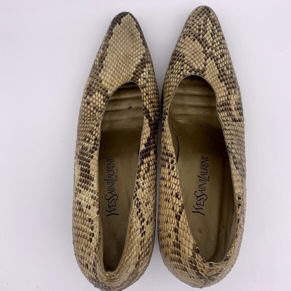 YSL Saint Laurent Beige/Black Python Leather Platform Pumps Block Heel 8 M - Picture 4 of 10
